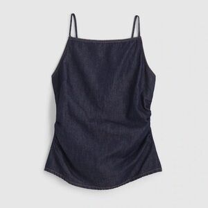 Airy Denim Ruched Squareneck Tank in Rinse Wash